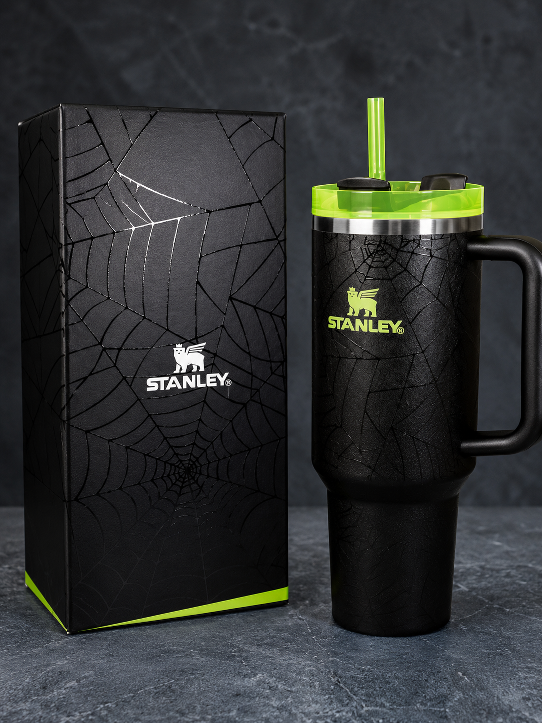 40oz Black Spiderweb Insulated Tumbler with Handle & Straw – Halloween Edition Travel Cup