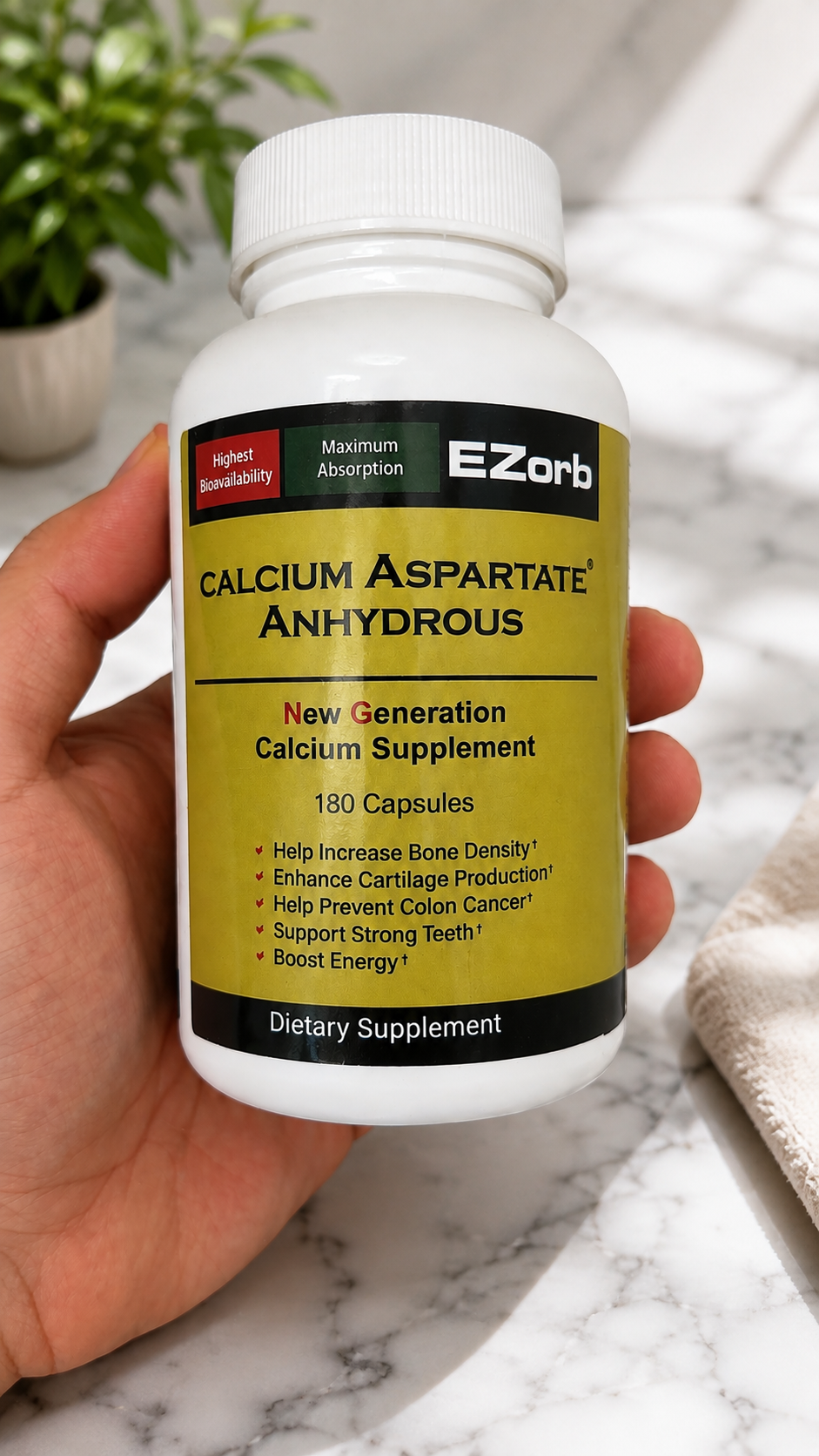 EZorb Calcium Aspartate Anhydrous 180 Capsules – New Generation Calcium Dietary Supplement