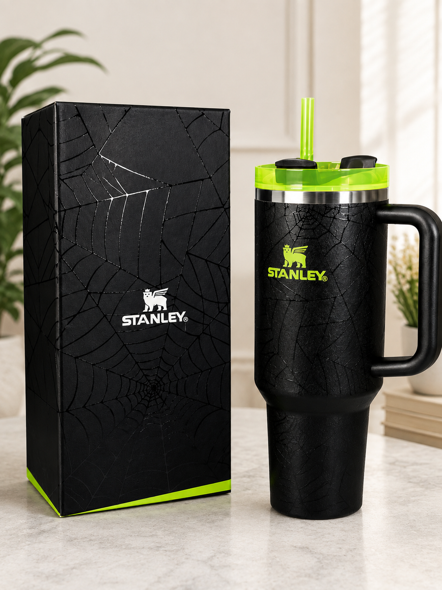 40oz Black Spiderweb Insulated Tumbler with Handle & Straw – Halloween Edition Travel Cup
