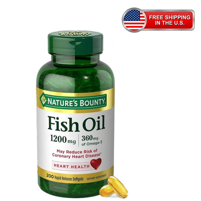 Omega-3 Fish Oil 1200mg, 200 Softgels, 360mg Omega-3, Burpless