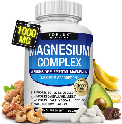Magnesium Complex 1000mg – 90 Capsules | 8 Forms with Glycinate, Citrate, Malate & Taurate