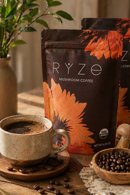 RYZE Organic Mushroom Coffee Medium Roast – 2 Pack, 60 Servings