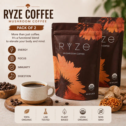RYZE Organic Mushroom Coffee Medium Roast – 2 Pack, 60 Servings