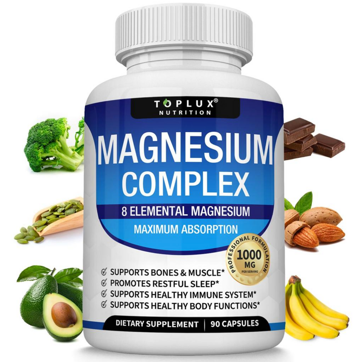 Magnesium Complex 1000mg – 90 Capsules | 8 Forms with Glycinate, Citrate, Malate & Taurate