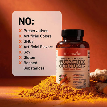 Turmeric Curcumin 2250mg with Black Pepper & Ginger | 180 Vegan Capsules