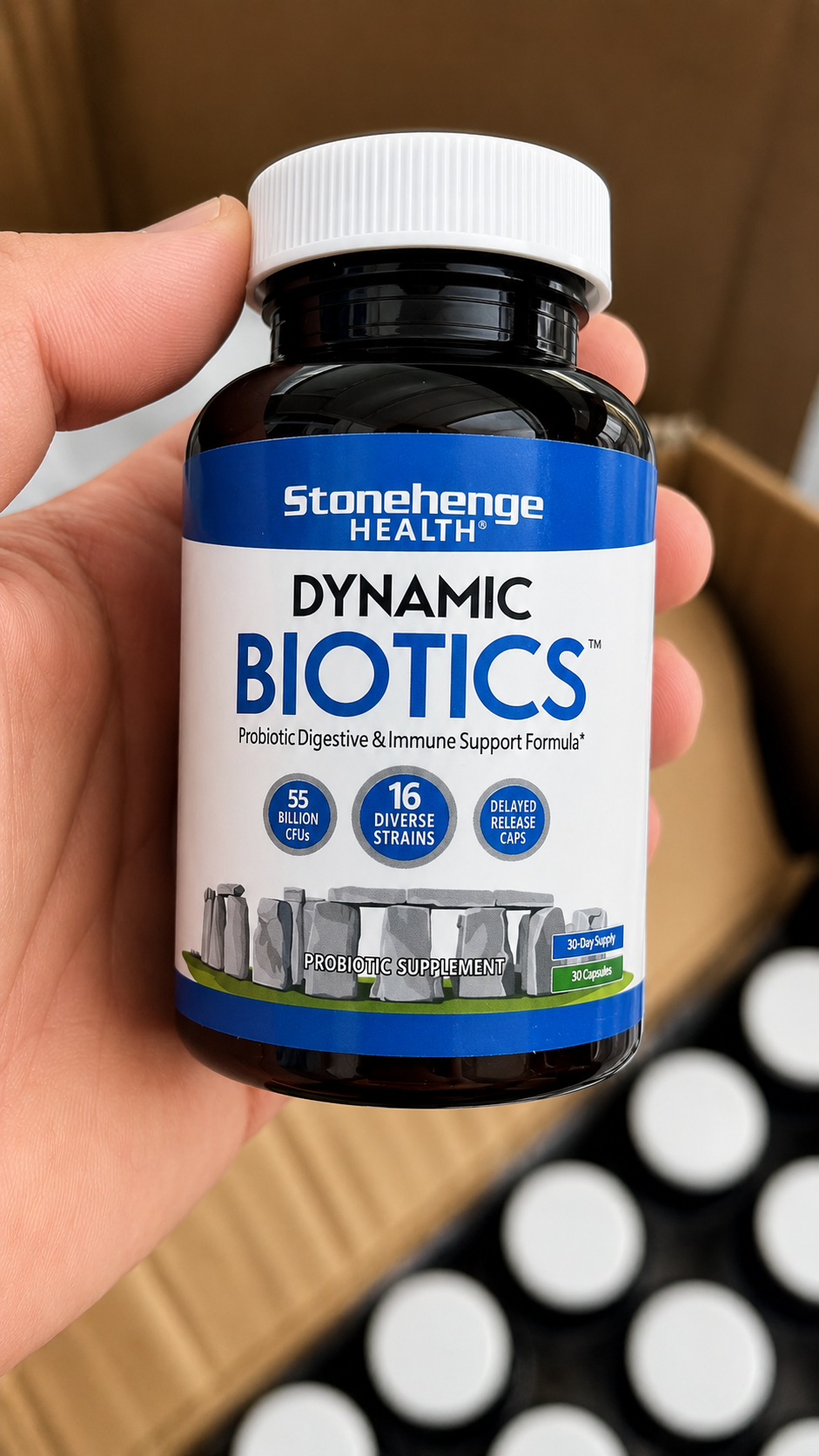 Stonehenge Health Dynamic Biotics Probiotic Supplement – 55 Billion CFUs, 16 Diverse Strains, 30 Capsules**